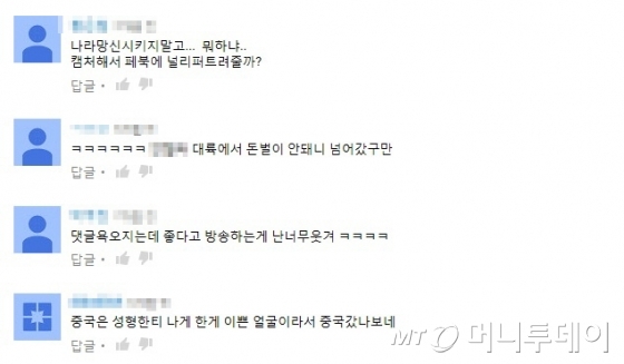 중국에 진출한 한국 여성 BJ에 대해 네티즌들의 우려가 나온다./사진=유튜브 댓글 캡처.