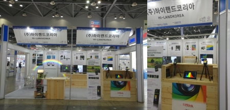 ‘국제 LED&OLED EXPO 2018’에서 동영상휘도계(ACE system), 조도계(MK-350S), 식물공장용 분광조도계(PG100N), 적분구 시스템 등 광학장비를 전시하고있다/사진제공=하이랜드코리아<br />
