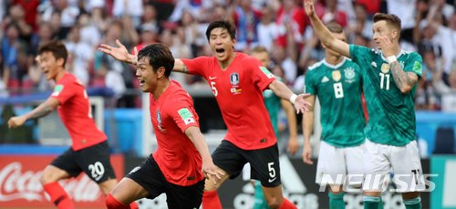 27일 열린 러시아 월드컵 조별예선 3차전 한국과 독일의 경기에서 김영권이 결승골을 넣으며 활약을 펼쳤다. /사진제공= 뉴시스