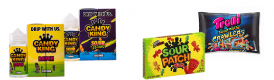 유사 액상전자담배(좌), 사과주스와 젤리(우)/사진=미 FTA 홈페이지