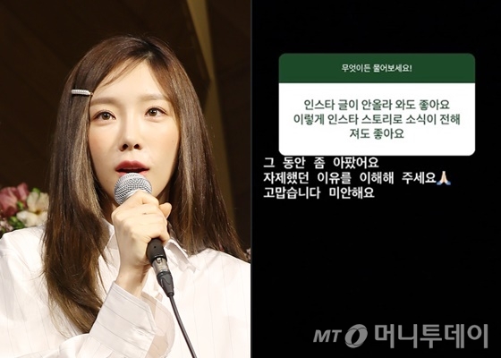 소녀시대 태연이 남긴 인스타그램 스토리 질문 답변/사진=머니투데이DB, 태연 인스타그램