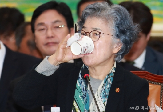 [사진]물 마시는 박은정 국민권익위원장