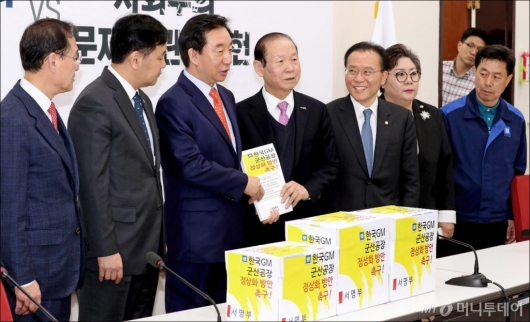 [사진]한국지엠 정상화 촉구 서명부 전달받은 자유한국당
