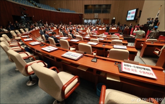 [사진]자유한국당 의원총회 '의원들은 어디?'