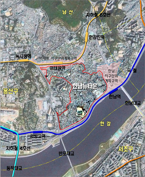 ↑ 2차 뉴타운인 한남뉴타운 조감도