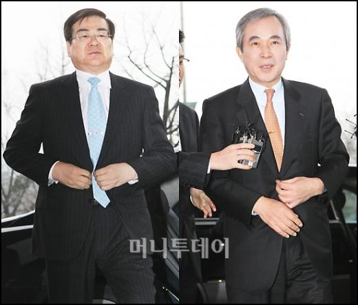 ↑기업인 간담회 찾은 조양호 한진그룹 회장과 이구택 포스코 회장