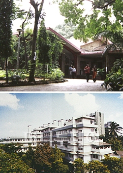 ↑ 뭄바이 소재 타타 사회과학연구소(위)와<br>
타타 암전문 병원(아래).