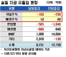 국내주식형 연이틀 1000억 유출