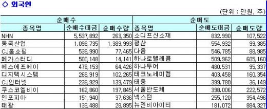 외인은 NHN, 기관은 하나로텔 '사자'