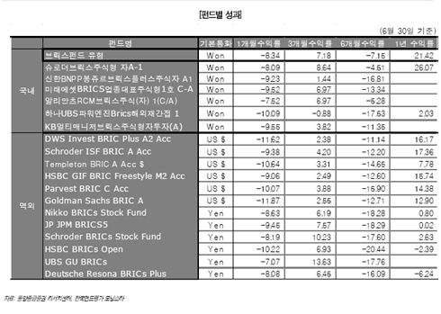 브릭스펀드 수익률 "토종이 좋다"