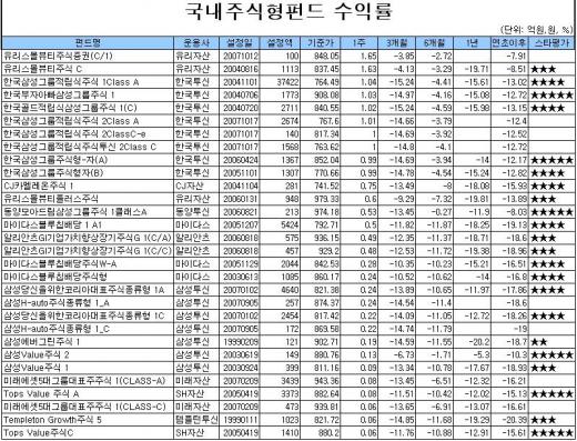 6주연속↓ 국내주식형 "면목 없습니다"