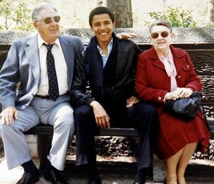 ↑ 민주당 버락 오바마 후보(가운데)와 그의 외할아버지, 외할머니.
