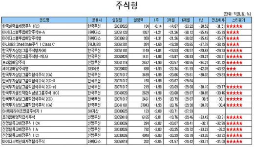 국내주식형펀드 3주만에 주간 손실