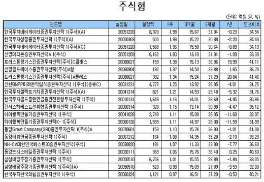 대형주 약진,주식형펀드 2주째 '플러스'