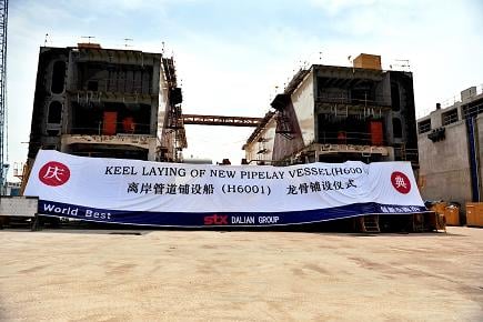 STX׷ ֱ ߱ STX ٷ˻ ֻ,  ǥ  STX ٷ˻ ڵ   2007 10   ġ ÷Ʈ'(Offshore Pipe Layer, OPL) ù  žϴ ġ(Keel Laying Ceremony) 縦 .