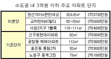 ↑미분양 뿐 아니라 서울 시내 3억원 이하 기존단지도 주목할 만하다. 