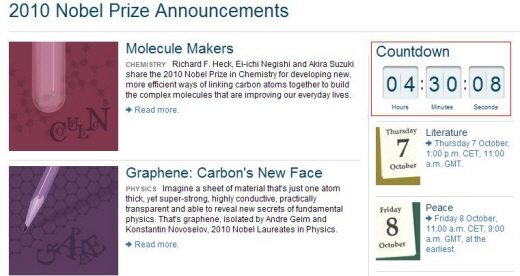 ↑노벨문학상 수상자 발표 카운트다운 중인 노벨상 공식사이트