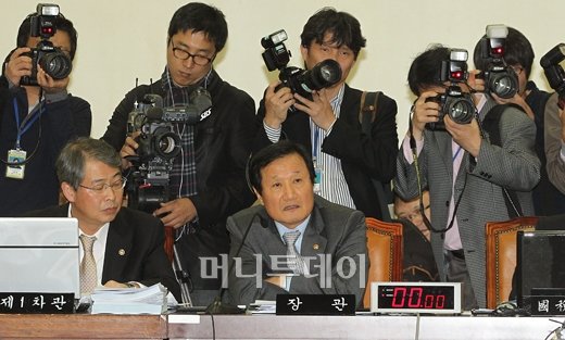 [사진]박근혜 전 대표 질의에 답하는 윤증현 장관