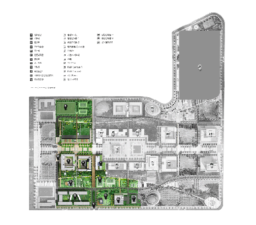 ↑ 연세대 국제캠퍼스 맵. 흑백부분은 2013년 완공예정.
(출처 : 연세대 국제캠퍼스 홈페이지)