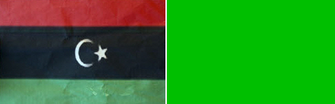 ↑ 리비아 반정부 시위대가 들고 있는 과거 리비아 국기(좌측)와 현 리비아 국기