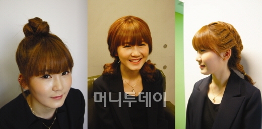 세미롱헤어, 사과머리부터 양갈래까지 다양하게 연출