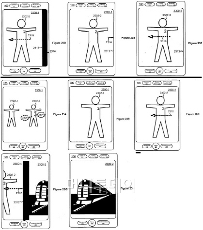 ↑ 네덜란드 법원의 판결문에 수록된 애플의 소장속 스크롤링 관련 특허 이미지. 법원은 애플이 삼성을 상대로 제기한 10개의 특허침해 주장 중 이 한 건만을 받아들였다.