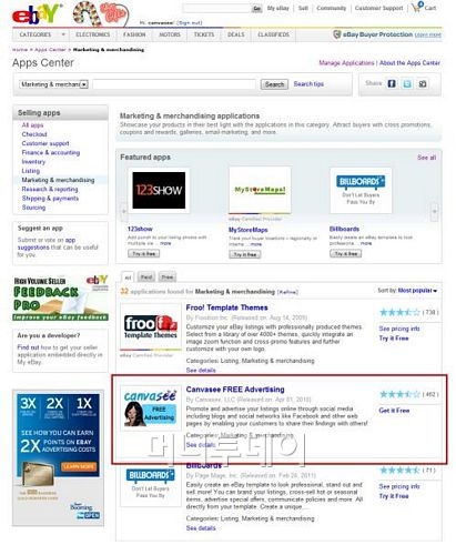 <eBay.com  Application Canvasee Free Advertising>