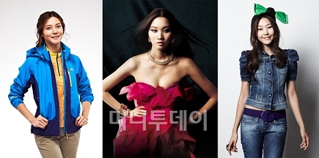 ↑K2가 2012년 봄·여름 시즌 광고 모델로 장윤주와 한혜진, 차예련을 선정했다. 사진 왼쪽부터 차예련, 장윤주, 한혜진ⓒK2