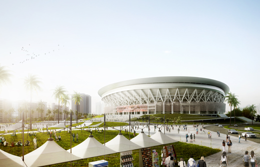 ↑한화건설이 필리핀 마닐라 인근에 건설하는 세계최대 규모의 돔 공연장 '필리핀 아레나(Philippine Arena)' 조감도.ⓒ한화건설