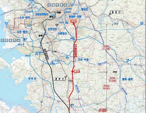 ↑ 수도권고속철도(수서발KTX) 노선도 일부.ⓒ국토해양부 제공