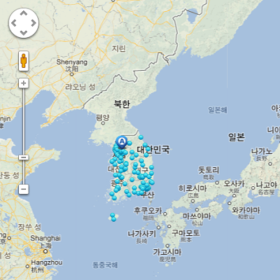 4일 오후 삭제조치 이전 삼성전자 공식 홈페이지 서비스센터 찾기 지도 화면. 동해가 '일본해'로, 독도는 '리앙쿠르 암초'로 표기되어 있다. (사진=삼성전자 홈페이지 캡처)
