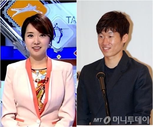 김민지 아나운서(왼쪽)과 박지성 선수 / 사진=SBS 방송화면, 임성균 기자 