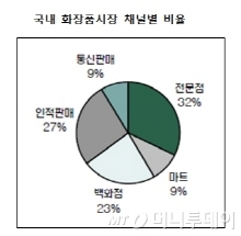 2013년 화장품 시장 채널별 비율/출처=현대증권