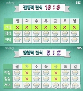 간헐적 단식 참고 표/사진제공=SBS스페셜 '끼니반란' 방송화면