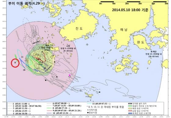 지난 11일 범정부사고대책본부에서 발표한 '마네킹부이 궤적' / 사진= 범정부사고대책본부 제공