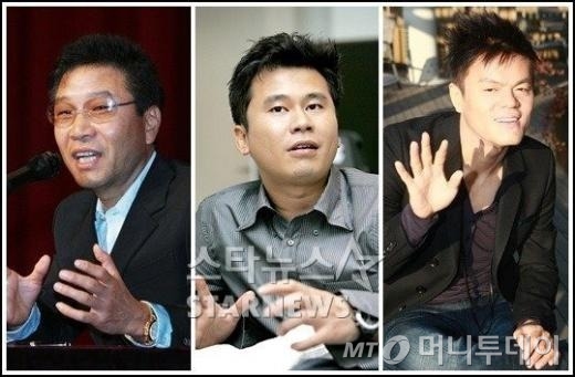 국내 가요 3사의 수장들. 왼쪽부터 SM의 이수만, YG의 양현석, JYP의 박진영 / 사진=스타뉴스