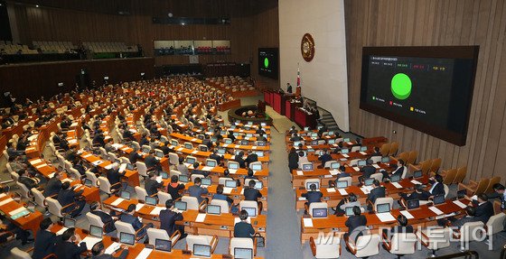 19대 정기국회 마지막 날인 9일 서울 여의도 국회에서 열린 본회의에서 여야가 형사소송법일부개정법률안을 의결하고 있다. 2015.12.9/뉴스1  