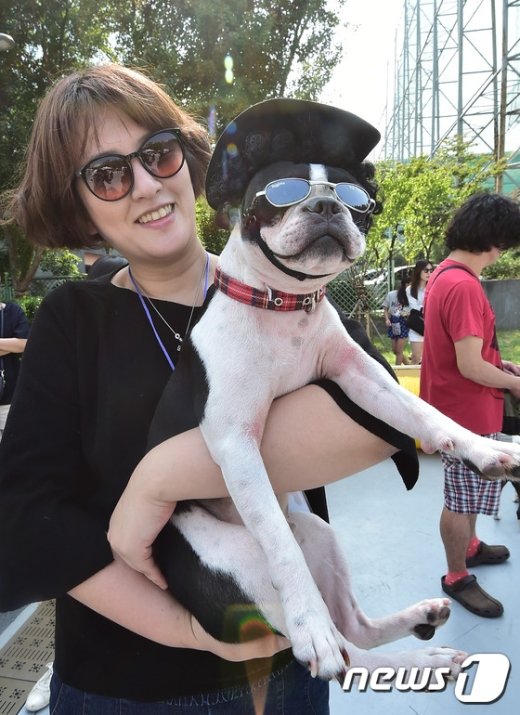 [사진]선글라스 쓴 강아지와 주인