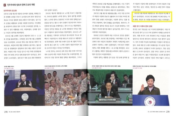 박근혜 대통령에 대한 설명은 단 두 줄뿐이지만 사진 크기는 다른 전직대통령과 동일하다. 