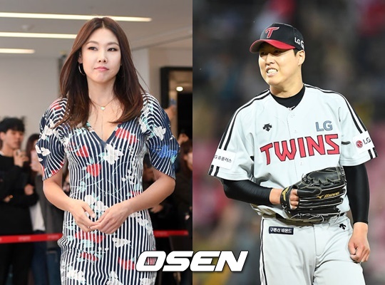 모델 한혜진(왼쪽)과 야구선수 차우찬 /사진=OSEN