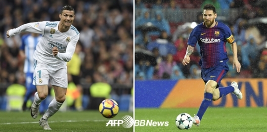 레알마드리드의 호날두(왼쪽)와 바르셀로나의 메시의 경기 모습. /AFPBBNews=뉴스1