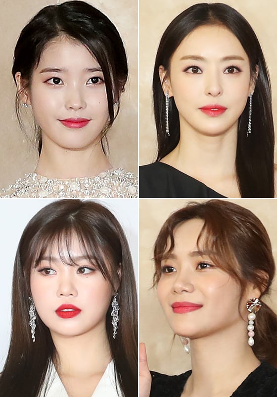 왼쪽부터 시계 방향으로 가수 겸 배우 아이유, 배우 이다희, 그룹 AOA 유나, (여자)아이들 수진/사진=김휘선 기자, 뉴스1
