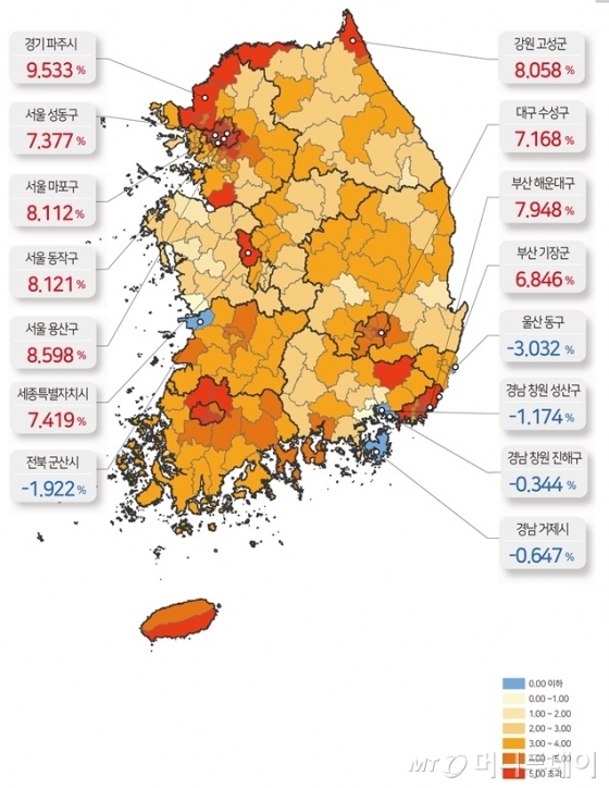 작년 전국 땅값 4.58% 상승… 12년만에 최고치