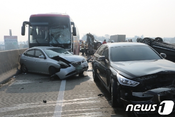 고속도로 연쇄 추돌사고.(충북소방본부 제공) 2019.1.12/뉴스1 © News1 송근섭 기자