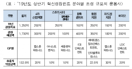 2019년 상반기 혁신성장펀드 분야별 조성 규모의 운영사./사진제공=서울시