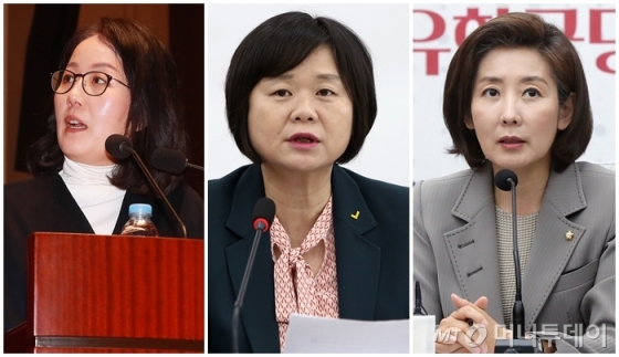 왼쪽부터 김현아 자유한국당 의원, 이정미 정의당 대표, 나경원 자유한국당 원내대표 /사진=머니투데이 DB