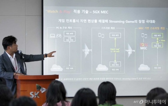 SK텔레콤 이상범 미디어랩스장이 'Watch&Play'에 대해 설명하고 있는 모습/사진제공=SK텔레콤