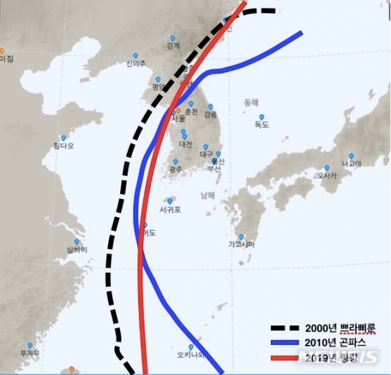 기상청에 따르면 제13호 태풍 링링은 2010년의 곤파스와 2000년의 쁘라삐룬보다 우리나라 서해안에 근접해 접근할 전망이다./사진=기상청, 뉴시스