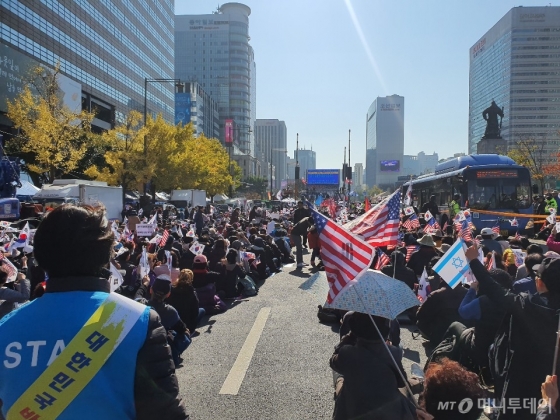 문재인하야범국민투쟁본부가 9일 서울 광화문광장에서 '대한민국바로세우기 국민대회'를 개최했다. /사진=정경훈 기자
