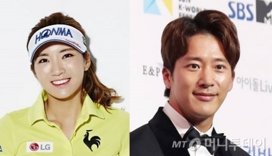 골프선수 이보미와 배우 이완/사진=YG스포츠 제공, 김휘선 기자